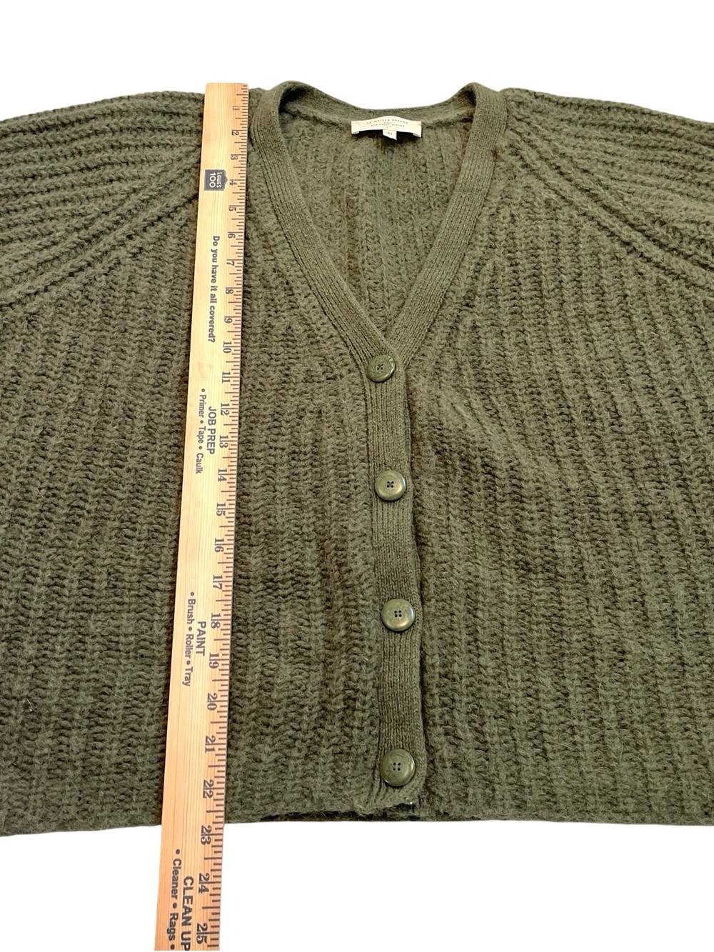 Sézane Basile Alpaca Wool Cardigan XL Olive Green Puff Sleeve Cozy Knit - Picture 7 of 12